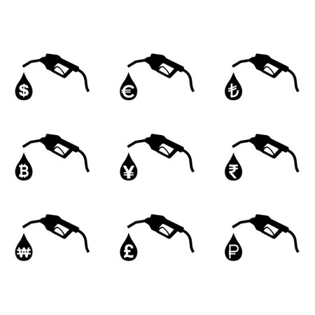 Set of Gas station icon, nozzle vector, pump gasoline design, oil power energy symbol.のイラスト素材