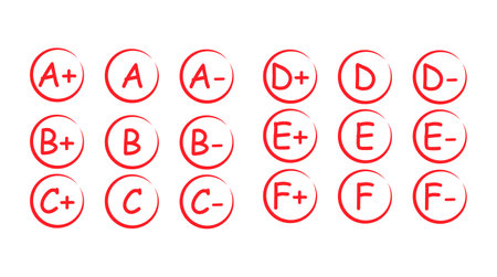 Set of Grade results all. Hand drawn icon. Test exam mark report vector illustration.のイラスト素材
