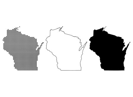 Set of Wisconsin map shape, united states of america. Flat concept icon symbol vector illustration.のイラスト素材