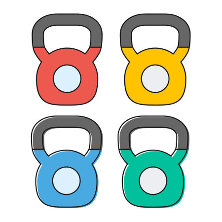 Set of Kettlebell icon, fitness sport symbol, iron equipment vector illustration, workout heavy training web mark.のイラスト素材
