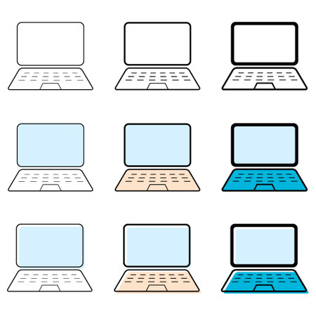 Set of laptop flat web icon, notebook computer technology symbol, blank display vector illustration.のイラスト素材