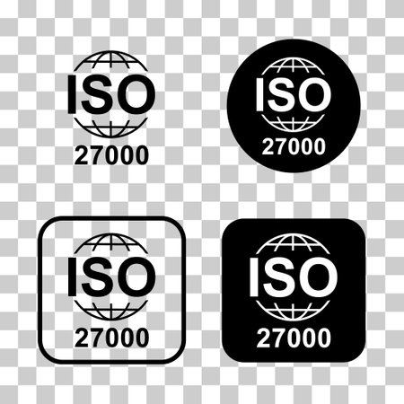 Iso 27000 icon. Information Security Management System. Standard quality symbol. Vector button sign isolated on white background.のイラスト素材
