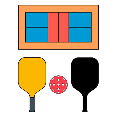Set of Pickleball racket sport, indoor paddle icon, web flat symbol vector illustration.のイラスト素材