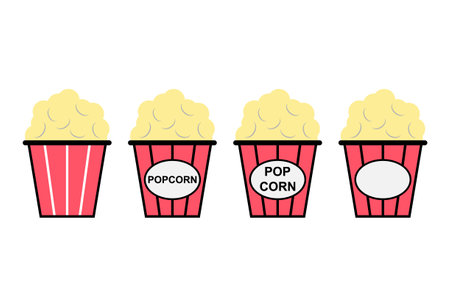 Set of Popcorn food design icon, web box snack flat vector illustration element.のイラスト素材