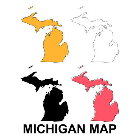 Set of Michigan maps, united states of america. Flat concept icon vector illustration.のイラスト素材