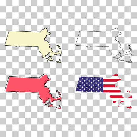 Set of Massachusetts map, united states of america. Flat concept icon vector illustration.のイラスト素材
