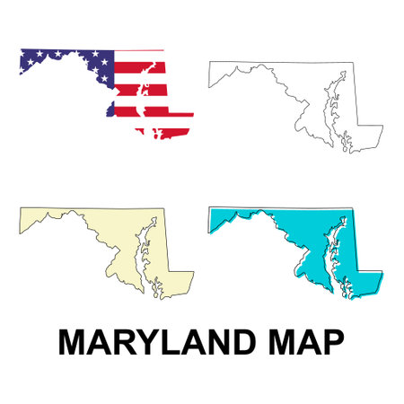 Set of Maryland maps, united states of america. Flat concept icon vector illustration.のイラスト素材