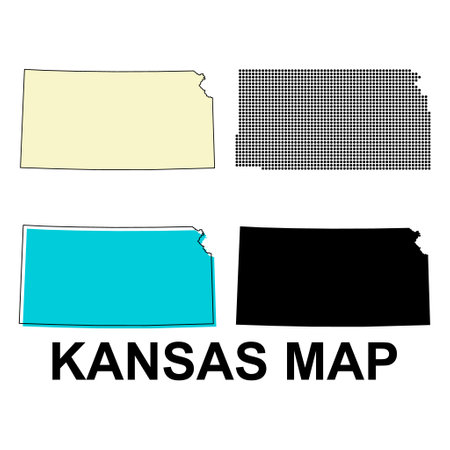 Set of Kansas maps, united states of america. Flat concept icon vector illustration.のイラスト素材