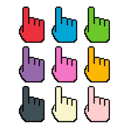 Set of finger pixel icon, web cursor click mouse symbol, computer pointer vector illustration.のイラスト素材