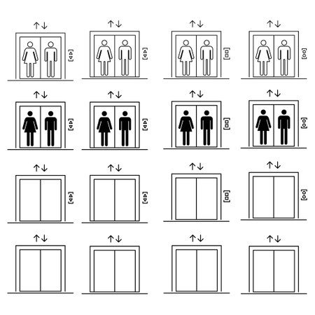 Set of Lift elevator icon, graphic design sign, building doorway symbol vector illustration.のイラスト素材