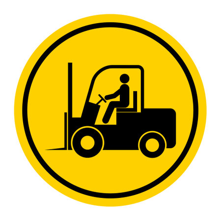 Forklift transport icon, industry vehicle machine symbol, fork truck warehouse vector illustration.のイラスト素材