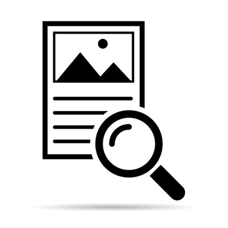 Search result shadow icon, research data report sign, control analysis symbol vector illustration.のイラスト素材