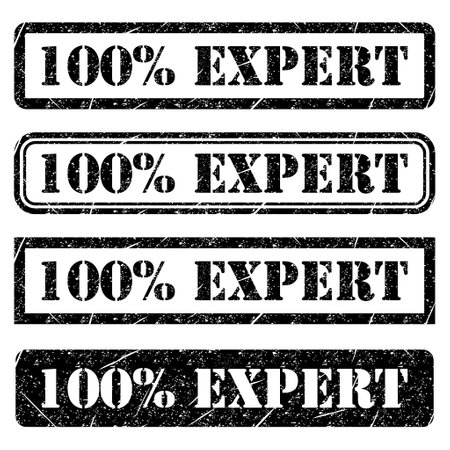 Set of Expert 100% stamp symbol, label sticker sign button, text banner vector illustration.のイラスト素材