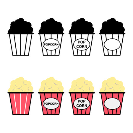 Set of Popcorn food design icon, web box snack flat vector illustration element.のイラスト素材