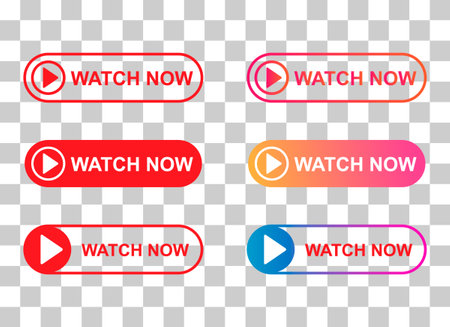 Set of Watch now icon, website online button player symbol, play video vector illustration.のイラスト素材