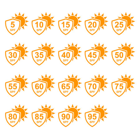 Set of Sun protection factor icon, uv radiation block symbol, sun protect skin vector illustration.のイラスト素材