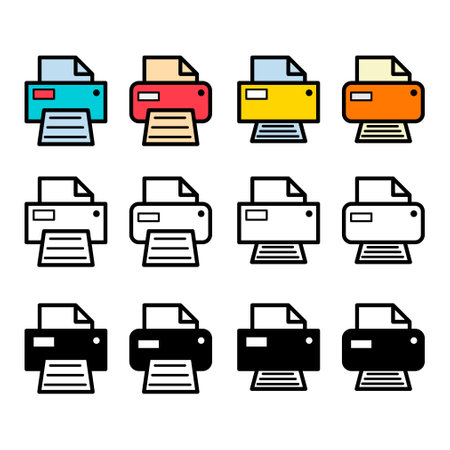 Set of Printer document web icon, printout machine technology flat sign vector illustration.のイラスト素材