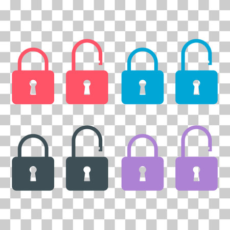 Set of Lock classic design icon, keyhole web button shape, secure vector illustration.のイラスト素材