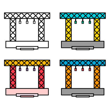 Set of stage scene constructions icon, web frame podium sign, show design vector illustration.のイラスト素材