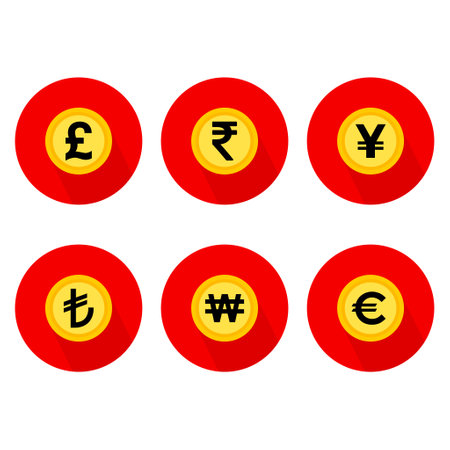 Set of coin money icon, symbol on color background. Vector isolated design.のイラスト素材