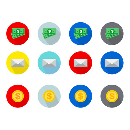 Set of Dollar paper money icon, symbol on color background. Vector isolated design.のイラスト素材