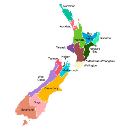 Regions of New Zealand map shape, travel web flat concept icon vector illustration.のイラスト素材