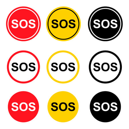 Set of SOS help icon, safety support alert design, save vector illustration.のイラスト素材