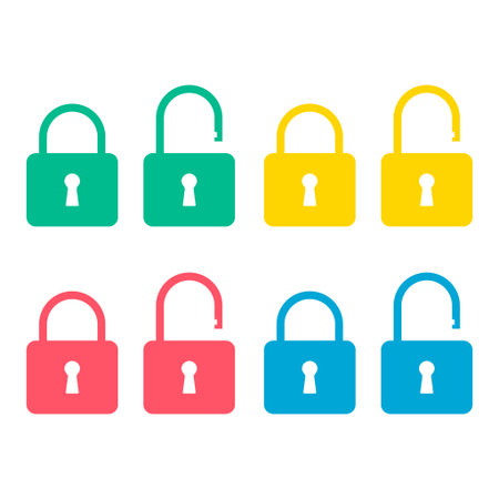 Set of Lock classic design icon, keyhole web button shape, secure vector illustration.