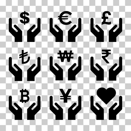 Set of Hope icon, human hand with money symbol, graphic design, vector illustration.のイラスト素材