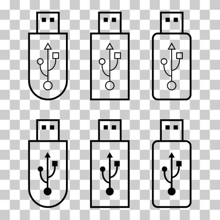 Set of USB icon technology, connect device sign, electronic portable symbol, vector illustration.のイラスト素材