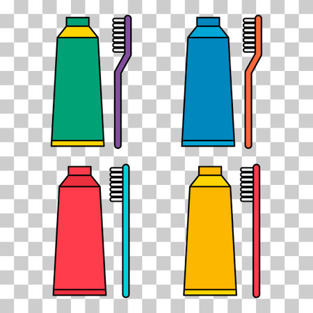 Set of Tooth brush care icon, dental hygiene web sign vector illustration.のイラスト素材