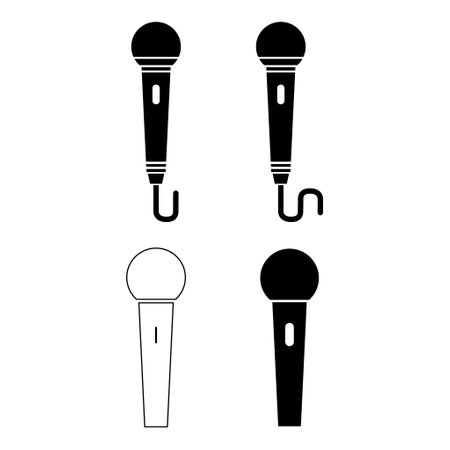 Set of Microphone icon, audio speech symbol, record concert sign, web button design.のイラスト素材