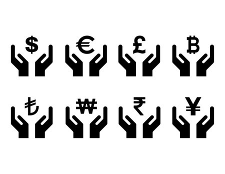 Set of Hope icon, human hand with money symbol, graphic design, vector illustration.のイラスト素材