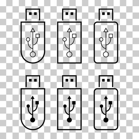 Set of USB icon technology, connect device sign, electronic portable symbol, vector illustration.のイラスト素材