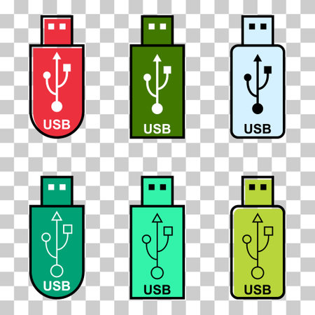 Set of USB icon technology, connect device sign, electronic portable symbol, vector illustration.のイラスト素材