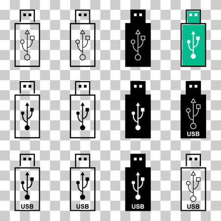 Set of USB icon technology, connect device sign, electronic portable symbol, vector illustration.のイラスト素材