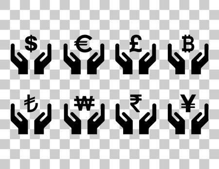 Set of Hope icon, human hand with money symbol, graphic design, vector illustration.のイラスト素材