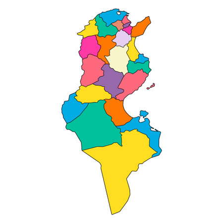 Tunisia Governorates map symbol shape, travel web flat icon vector illustration.のイラスト素材
