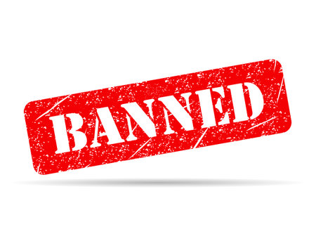Banned stamp shadow symbol, label sticker sign button, text banner vector illustration.のイラスト素材