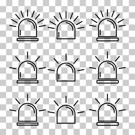 Set of Siren fire alarm sign, signal danger symbol, ambulance alert vector illustration.のイラスト素材