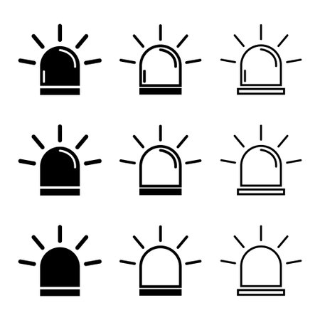 Set of Siren fire alarm sign, signal danger symbol, ambulance alert vector illustration.のイラスト素材