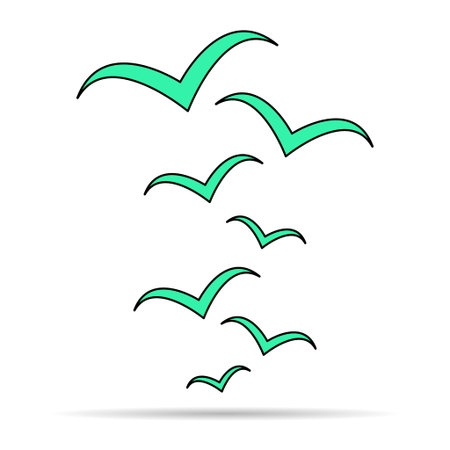flying bird shadow design, nature freedom flock sign, vector illustration.のイラスト素材