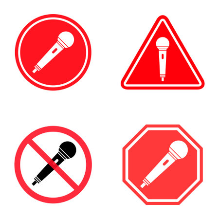 Set of Microphone icon, audio speech symbol, record concert sign, web button design.のイラスト素材