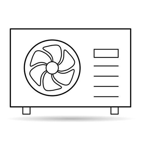 Heat pump air source shadow icon, cooling electric system machine, cool web vector illustration.のイラスト素材