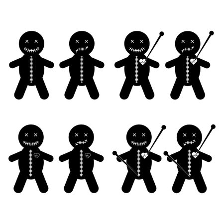 Set of Voodoo doll icon, halloween death toy. Cartoon magic symbol, vector illustration.のイラスト素材