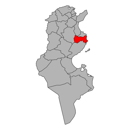 Mahdia of Tunisia Governorates map shape, travel web flat icon vector illustration.のイラスト素材