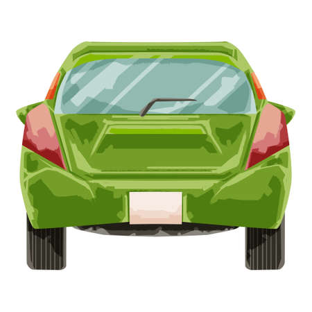 Hand drawn watercolor style hybrid car illustration (back)の写真素材