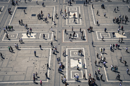 Lifestyle miniature from bird\'s eye view. People and their life on city square.のeditorial素材