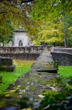 architecture of ruins in autumnの写真素材