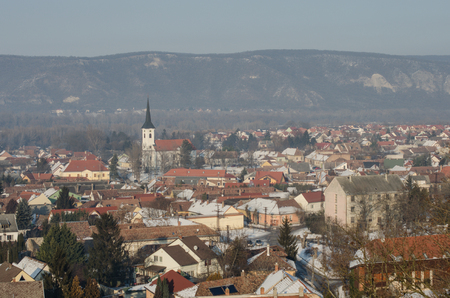 The cityscape of Esztergom in winter timeの写真素材